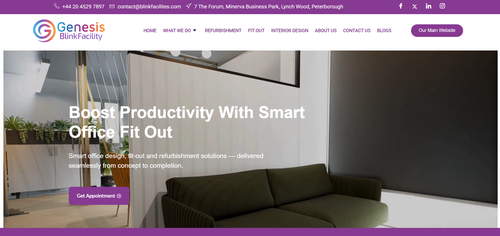 Genesis Digitech website design for Blink Facilities showcasing modern facilities management solutions